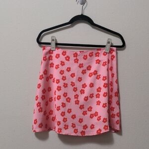 Red Floral Pink Mini Skirt